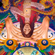 A colorful poster for Everything Everywhere All at Once features an illustration of star Michelle Yeoh at its center.